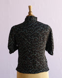 Marc Jacobs Black sheer cloud & bird print high neck button down blouse