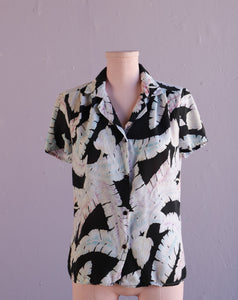 1990's Black & Pastel Hawaiian floral button down shirt