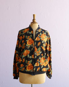 1990's Black with Orange roses bomber jacket