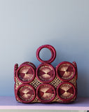 Amazing Mod Purple crochet medallion straw handbag