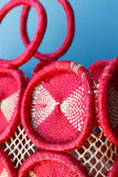 Amazing Mod Red crochet medallion straw handbag