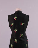 Y2K Black silk 2 pc set with embroidered pink rose bud flowers