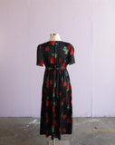 1980's Black with red roses plus size maxi dress