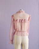 1970's Sheer pink peplum waist ruffle Victorian style blouse