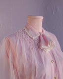 1950's Sheer Pink pussy bow blouse