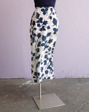 1990's White & Navy sheer skirt with a high front slit