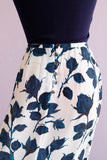 1990's White & Navy sheer skirt with a high front slit
