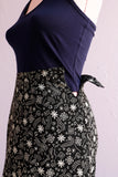 Black & White tropical floral rayon midi skirt