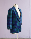 1990's Turquoise & Black hounds tooth blazer jacket