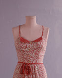 1970's Sleeveless White dress with dainty red flowers