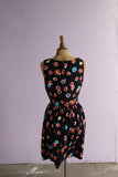 1990's Sleeveless Black rainbow polka dot drop waist mini dress