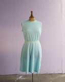1970's Baby blue poly mini with pastel striped waist band