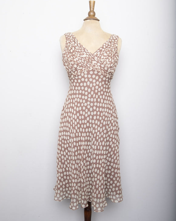 1990'-Y2K Tan polka dot sleeveless bias cut dress