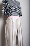 1990's Jordache Ivory & Tan striped loose fit capri pants