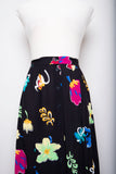 1990's Black button down skirt with lime green, fuschia & orange florals
