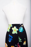1990's Black button down skirt with lime green, fuschia & orange florals