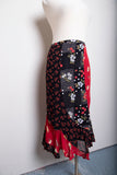 1990's Red & Black patchwork floral and polka dot mermaid skirt