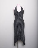 Y2K Black Halter dress with white pinstriped print