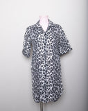 1980-90's Grey, Black & White short sleeve leopard printed button down shirt/tunic