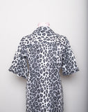 1980-90's Grey, Black & White short sleeve leopard printed button down shirt/tunic