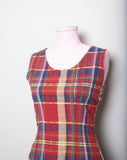 1990's Red sleeveless mini plaid dress