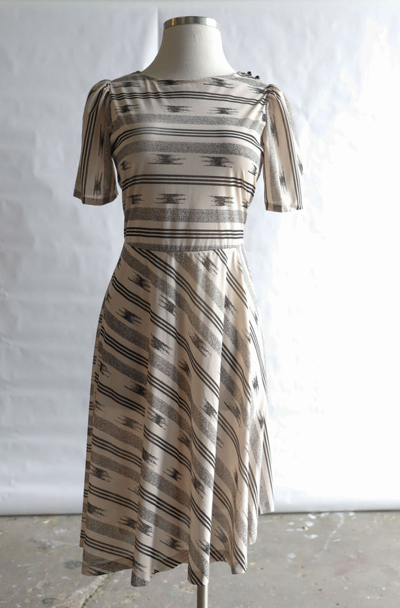 1970's Tan & Black southwestern printed dress