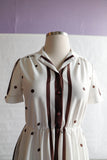 1970's Brown & White Polka &  Stripe Dress
