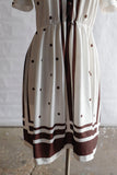 1970's Brown & White Polka &  Stripe Dress
