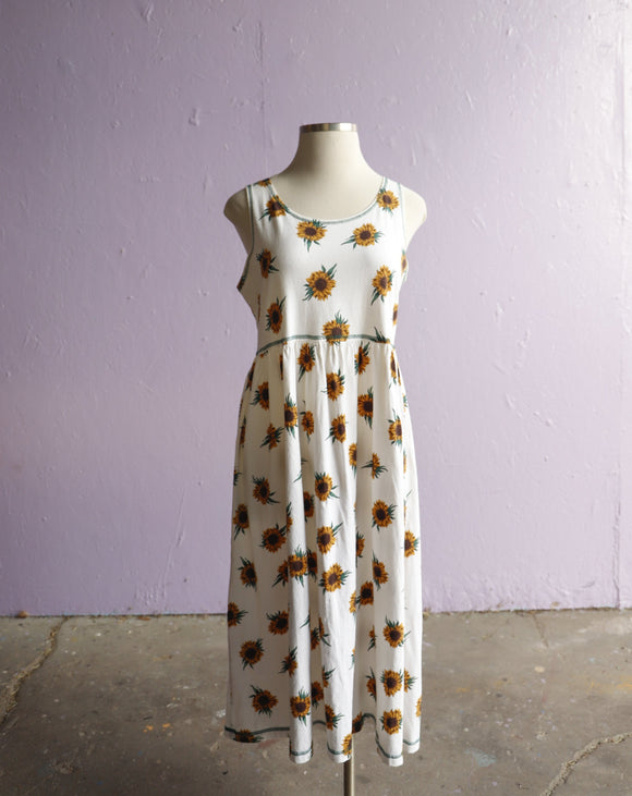 1990's White Sunflower maxi dress