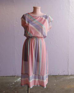 1970's Pastel Pink & Violet striped dress