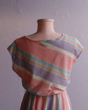 1970's Pastel Pink & Violet striped dress