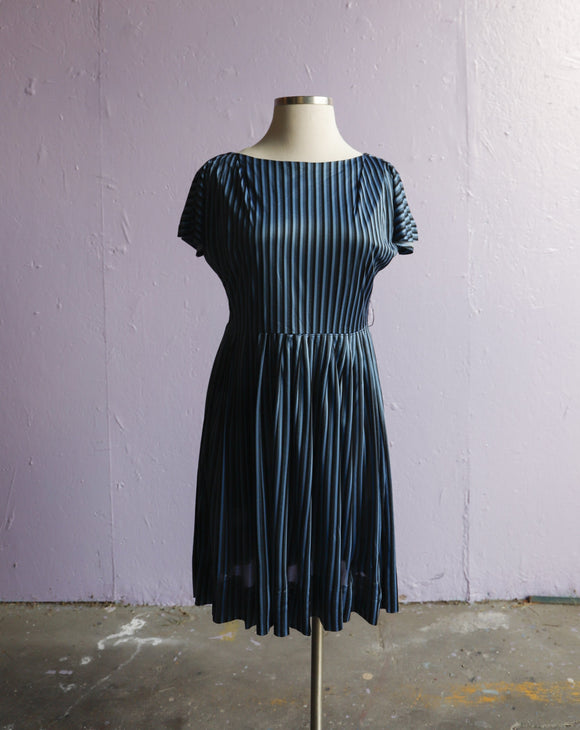 1950-60's Black & Blue striped dress.
