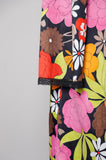 1960-70's Psychedelic's floral lounge wear house coat dress with laced trim and pocket