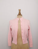 1950-60's Pink cable knit wool cardigan sweater.