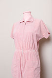 1950's Pink and white striped seer sucker work wear Capri jumpsuit with pockets