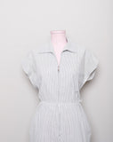 1950's Grey and white striped seer sucker work wear Capri jumpsuit with pockets