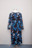 1970's Black Plus size long sleeve dress with blue florals