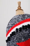 1990's Black, White & Red knitted pull over sweater with pom pom embellishments