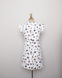 1970's White Sleeveless drop waist Mini Mod Dress with a black & brown geo shape print