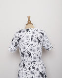 1970's White cotton short sleeve dress with black daisy & polka print