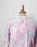 1950-60's Pastel pink, purple and blue Angora wool cardigan sweater with watercolor flowers