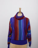 1970-80's Jeanne Pierre Purple, Maroon, Teal, Brown & Turquoise striped cowl neck sweater