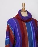 1970-80's Jeanne Pierre Purple, Maroon, Teal, Brown & Turquoise striped cowl neck sweater