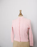 1950-60's Pink cable knit wool cardigan sweater.