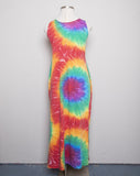 1990's Plus size sleeveless Tie dye maxi dress with 2 high side slits
