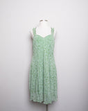 Y2K Green sleeveless plus size dress with white abstract dainty floral scroll print
