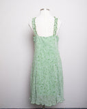 Y2K Green sleeveless plus size dress with white abstract dainty floral scroll print