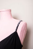 1990's Black spaghetti braided strap dress with black & white patchwork skirt