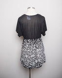 1990's Black & White short dolman sleeve sheer daisy printed baby doll plus size mini dress