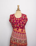1970's Red bohemian sleeveles cotton dress in floral block print